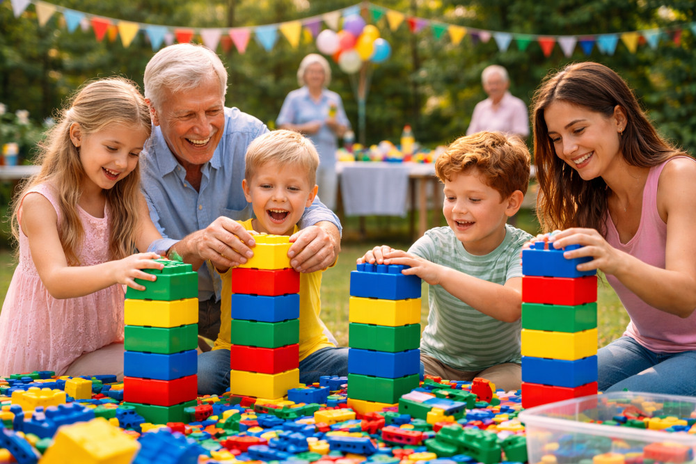 XXL Softbricks op een familiefeest als speelse activiteit voor jong en oud